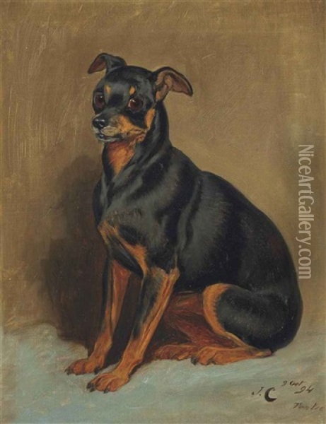 Pentre, A Manchester Terrier Oil Painting - John Charlton
