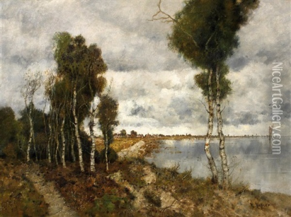 Uferpartie An Einem Mecklenburgischen See Oil Painting - Karl Heffner