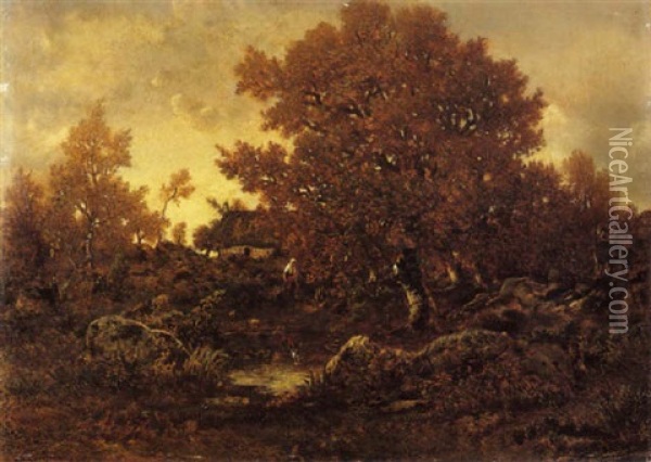 Mare Dans La Foret De Fontainbleau Oil Painting - Theodore Rousseau