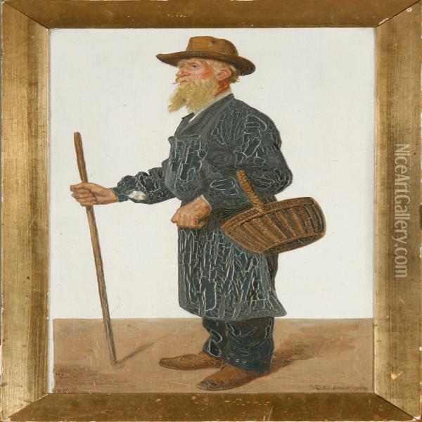 A Soldier With A Basket Oil Painting - Jacob Kornerup
