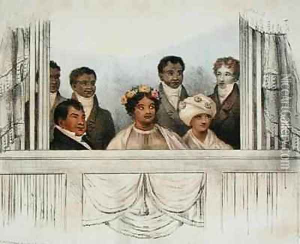 Their Majesties King Rheo Rhio Queen Tamehamalu Madame Poki of the Sandwich Islands and suite as they Appeared at the Theatre Royal Drury Lane Oil Painting - John W. Gear
