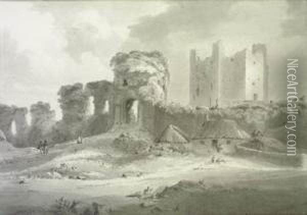 Western Gateway Tower And Entrance To The Fortress At Trim, Co Meath Oil Painting - Charles Vallancey Pratt