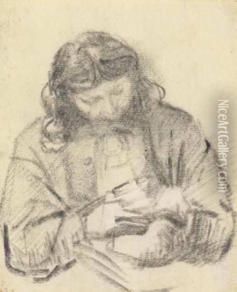 Seated Man, Half Length, At Work Oil Painting - Rembrandt Van Rijn