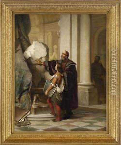 Der Erblindete Michelangelo Am Belvedere Torso. Oil Painting - Ludwig Von Kurella