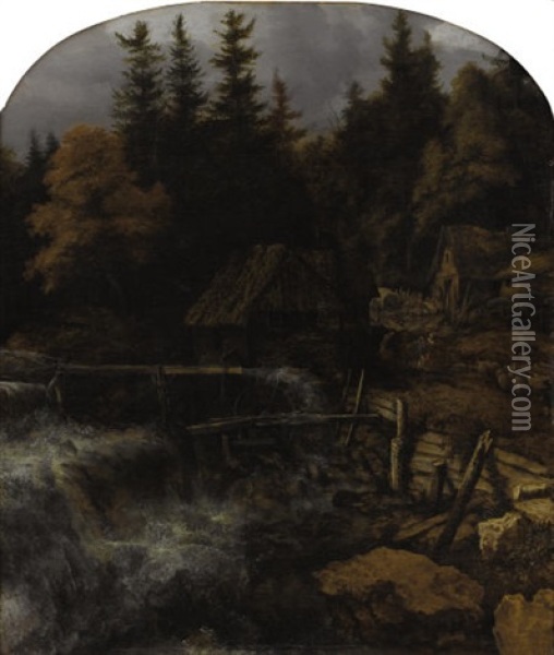 Watermill In A Rocky Landscape Oil Painting - Allaert van Everdingen