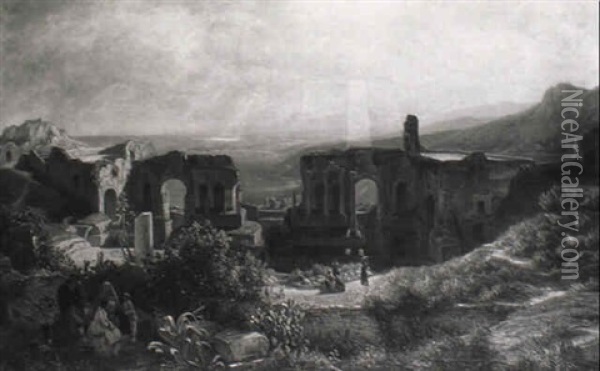 Ansicht Des Amphitheaters In Taormina, Sizilien Oil Painting - Eduard Cohen