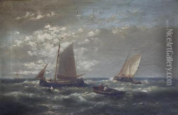 Boats In A Squally Sea Oil Painting - Abraham Hulk Jun.
