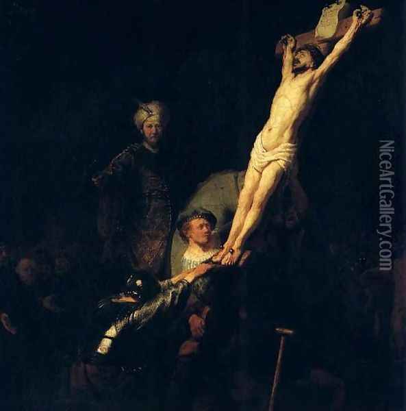 The raising of the cross,munich 1633 Oil Painting - Rembrandt Van Rijn