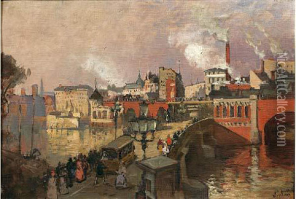 Un Pont A Berlin Oil Painting - Julius Jacobus Van De Sande Bakhuyzen