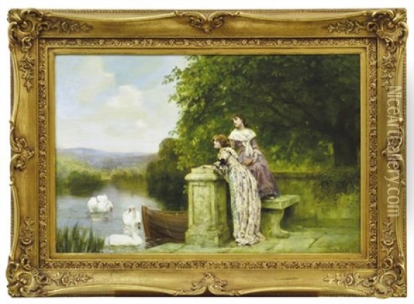 Women By The Lake Oil Painting - Henry John Yeend King