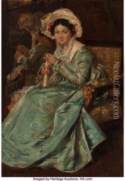 Portrait Of Seated Lady In Blue Dress Oil Painting - Willem Maris