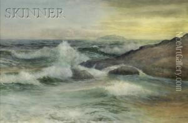 Surf And Rocks At Twilight Oil Painting - George Howell Gay