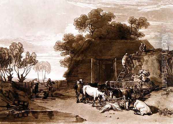 The Straw Yard, from the Liber Studiorum, engraved by Charles Turner, 1808 Oil Painting - Joseph Mallord William Turner