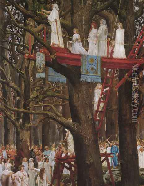 Druids Cutting the Mistletoe on the Sixth Day of the Moon Oil Painting - Henri Paul Motte