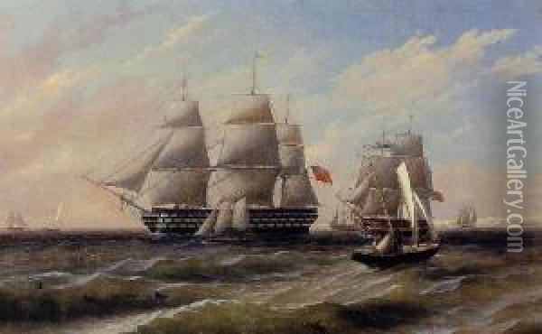 Ships At Sea Oil Painting - Thomas Birch