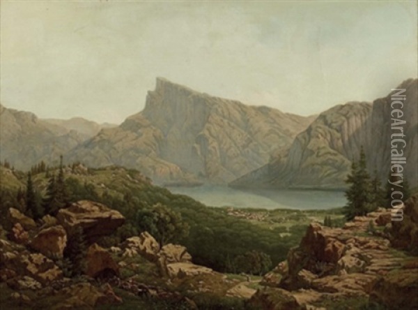Blick Auf Den Mondsee, Im Hintergrund Der Schafberg Oil Painting - Stanislas Graf Von Kalckreuth