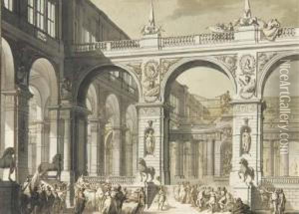 Le Triomphe De David Dans Une Fantaise Architecturale Oil Painting - Flaminio Innocenzo Minozzi