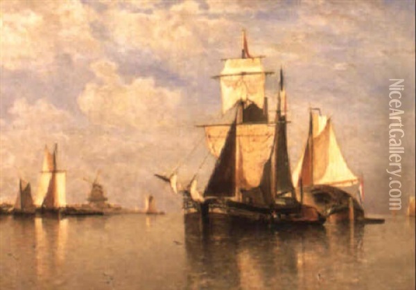 Shipping Off The Dutch Coast Oil Painting - Paul Jean Clays