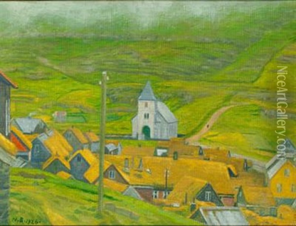 Parti Fra Faeroerne Oil Painting - Niels Bjerre
