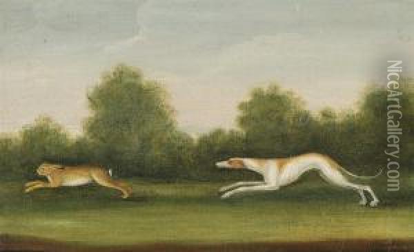 A Greyhound Chasing A Hare Oil Painting - J. Francis Sartorius