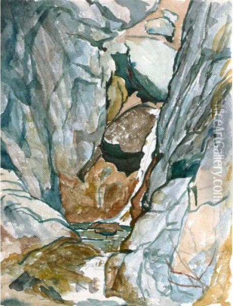 Bergschlucht Mit Wasserfall Oil Painting - Giovanni Giacometti