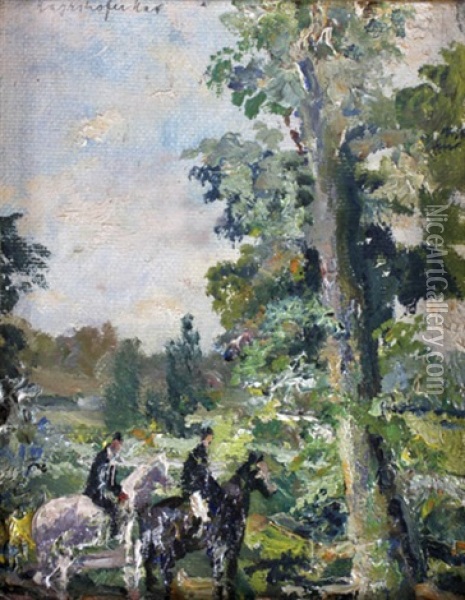 Zwei Reiter In Landschaft Oil Painting - Max Mayrshofer