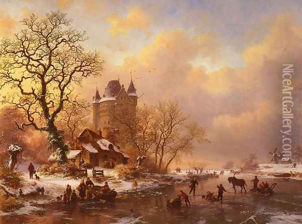 Skating in the Midst of Winter Oil Painting - Frederik Marianus Kruseman