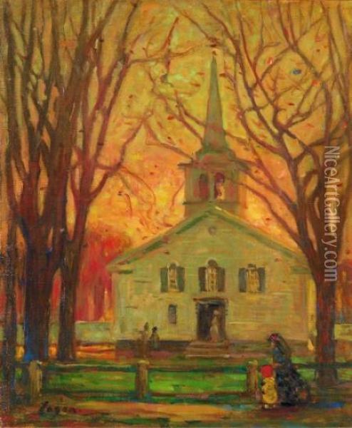 Church With Figures Oil Painting - Robert Henry Logan