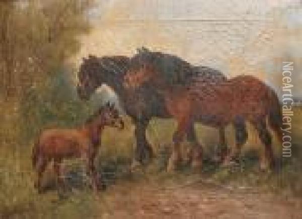 Chevaux Et Poulain Dans La Prairie Oil Painting - Henry Schouten