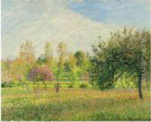 Le Pre A Eragny, Ete, Soleil, Fin D'apres-midi Oil Painting - Camille Pissarro