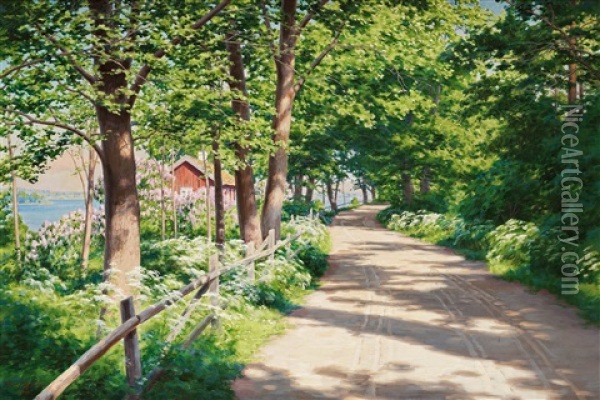 Sunlit Landscape Oil Painting - Johan Fredrik Krouthen