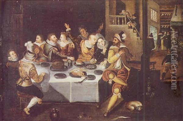 Scene De Banquet Oil Painting - Louis de Caullery