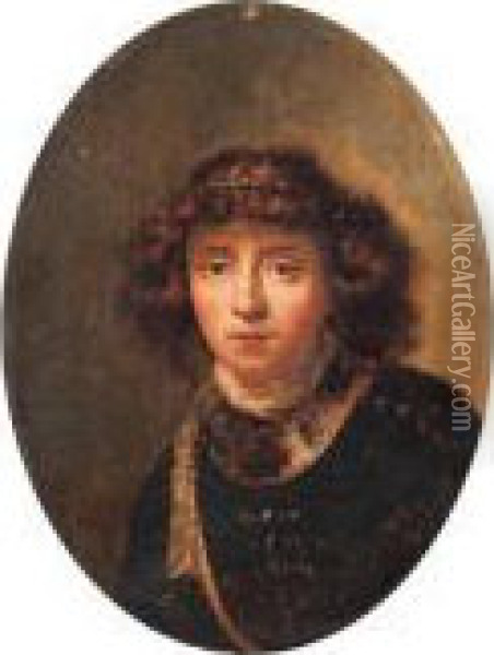 Portrait Of A Youth, Half-length, In A Dark Jerkin Oil Painting - Rembrandt Van Rijn