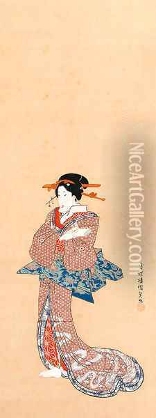 Geisha Oil Painting - Utagawa Kunisada