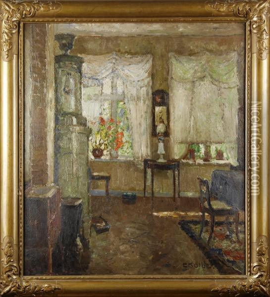 Interior Med Kakelugn Oil Painting - Ernst Kolbe