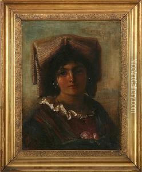 Portrait Of An Italian Woman Oil Painting - Anna Maria Elisabeth Jerichau-Baumann
