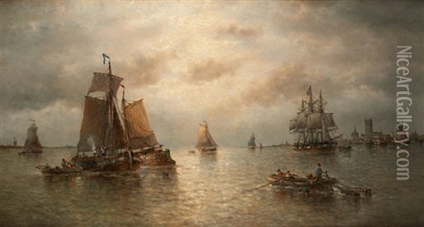La Meuse A Dordrecht Oil Painting - Francois-Etienne Musin