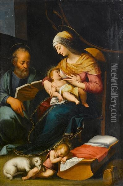 The Holy Family With The Infant Saint John Thebaptist Oil Painting - Bernardino Campi