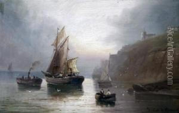 Shipping On A Clam Sea Oil Painting - Gustave de Breanski