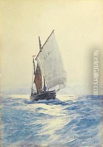 A Fishing Boat At Full Sail Oil Painting - Sidney Laurence