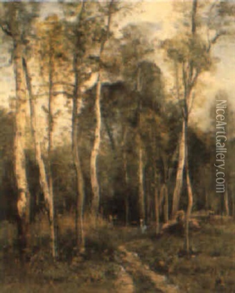 Figures In A Forest Clearing Oil Painting - Louis Aime Japy