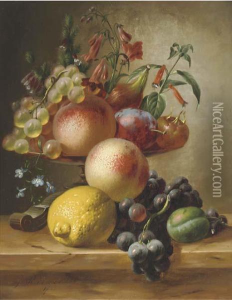 Still Life With Fruit On A Ledge Oil Painting - Johannes Jun Reekers
