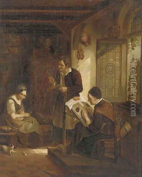 Peasants in a kitchen interior Oil Painting - Dutch School