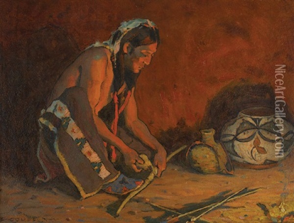 Pottery Maker By Firelight Oil Painting - Eanger Irving Couse