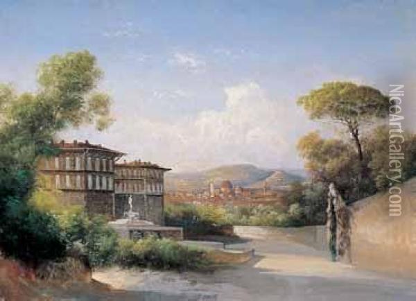 Veduta Di Firenze Daboboli Oil Painting - Henry Marko