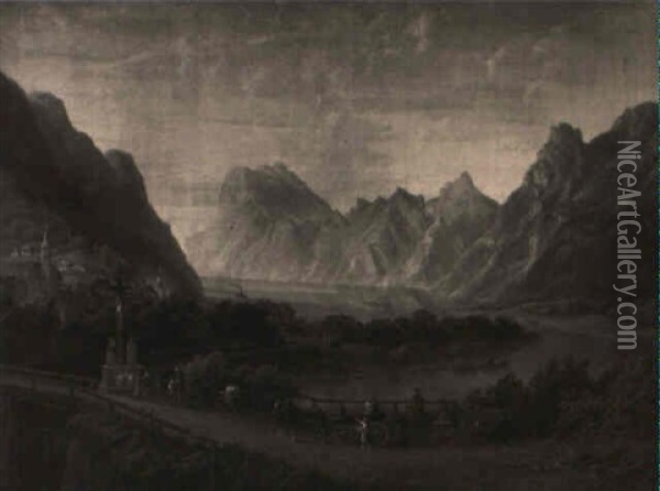 Ansicht Der Gebirge Vom Gmundner See Bei Traunstein Oil Painting - Anton Schiffer