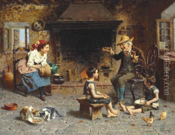 Story Time Oil Painting - Eugenio Zampighi