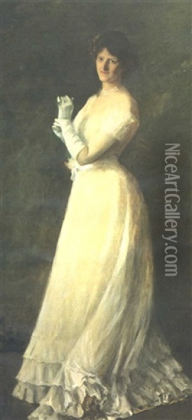 Portrait Of Miss B. (woman In White) Oil Painting - William Merritt Chase