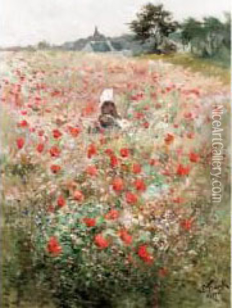 Poppy Field Oil Painting - Lucien Frank