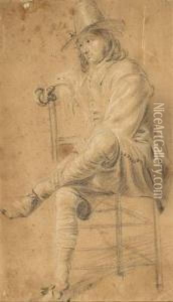 Study Of A Seated Gentleman With A Hat Oil Painting - Andries Dirksz. Both